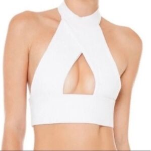 AYAI Raica White Ribbed Knit Halter Top